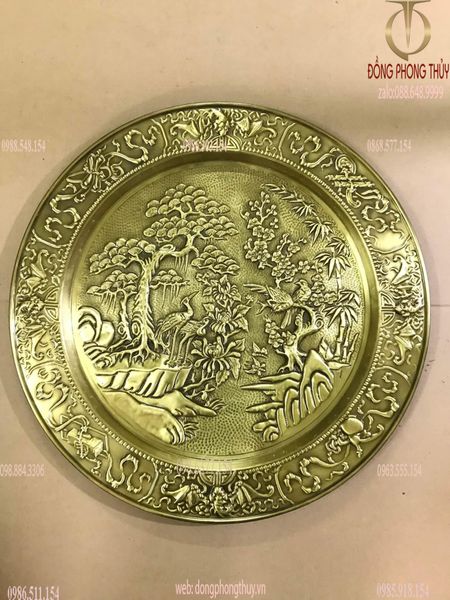 Tranh mâm bằng đồng nguyên chất thúc nổi thủ công
