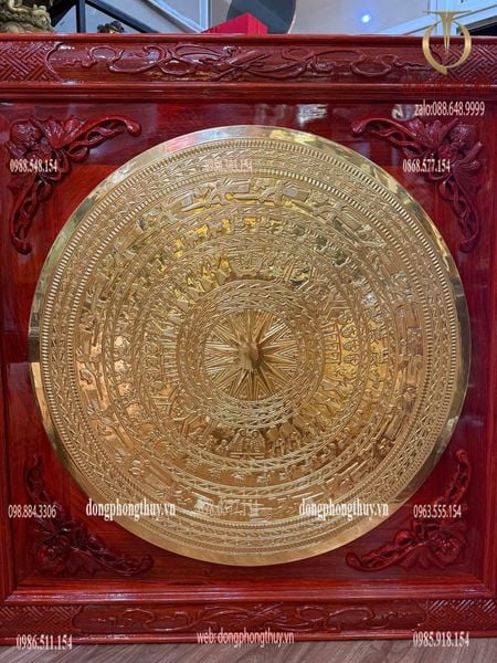 Tranh Trống đồng - mặt trống đồng 1m dát vàng 24k khung gỗ hương