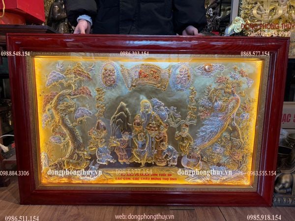 Tranh mừng thọ bằng đồng 75x115cm