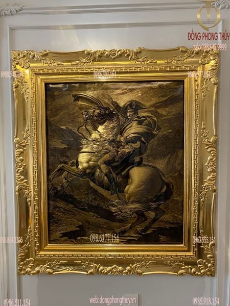 Tranh ngựa mạ vàng Napoleon cưỡi ngựa vượt dãy an pơ
