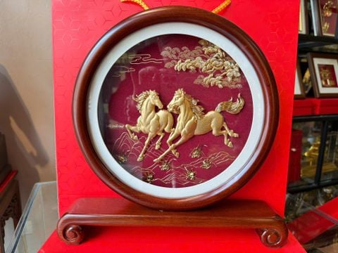 Tranh mã đáo thành công mạ vàng 24k 33x33cmx5,6cm