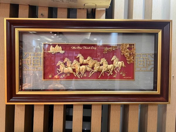 Tranh mã đáo thành công mạ vàng 24k 42x81cm