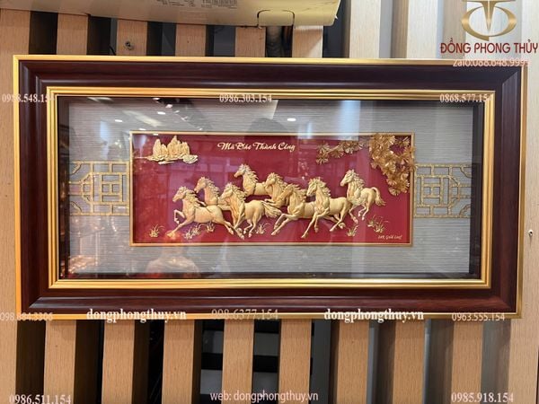 Tranh mã đáo thành công mạ vàng 24k 42x81cm