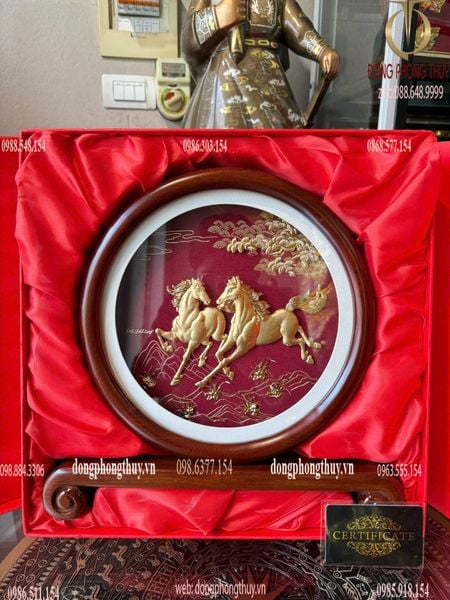Tranh mã đáo thành công mạ vàng 24k 33x33cmx5,6cm