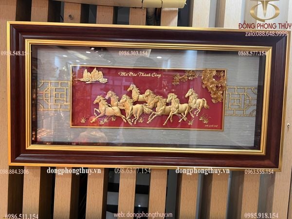 Tranh mã đáo thành công mạ vàng 24k 42x81cm