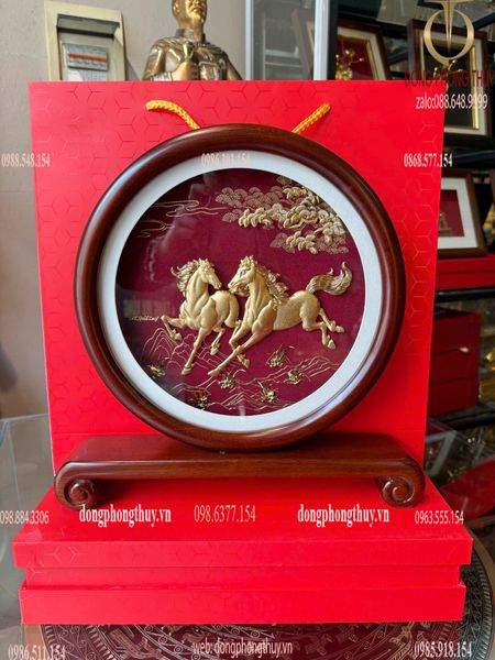 Tranh mã đáo thành công mạ vàng 24k 33x33cmx5,6cm