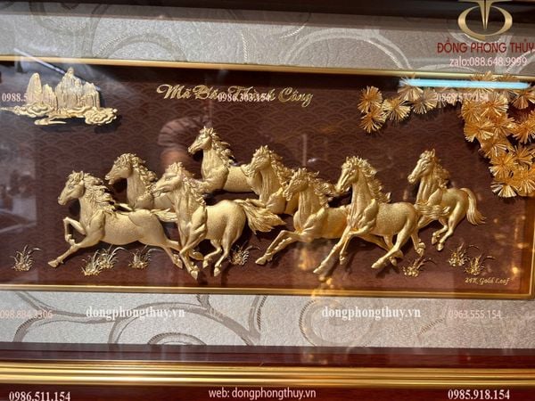 Tranh mã đáo thành công mạ vàng 24k 42x81cm