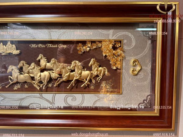 Tranh mã đáo thành công mạ vàng 24k 42x81cm