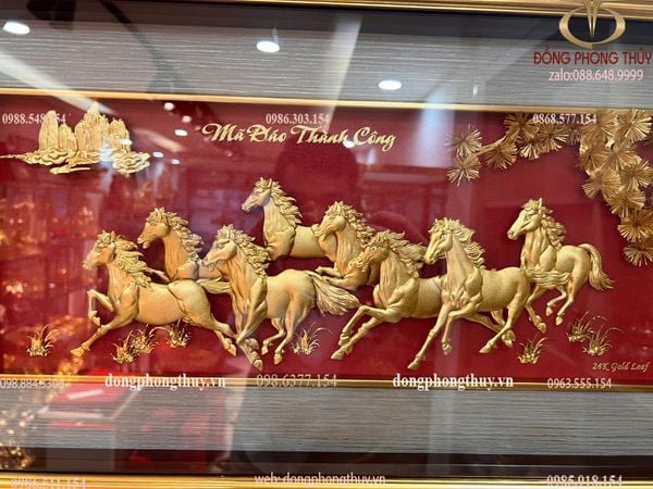 Tranh mã đáo thành công mạ vàng 24k 42x81cm
