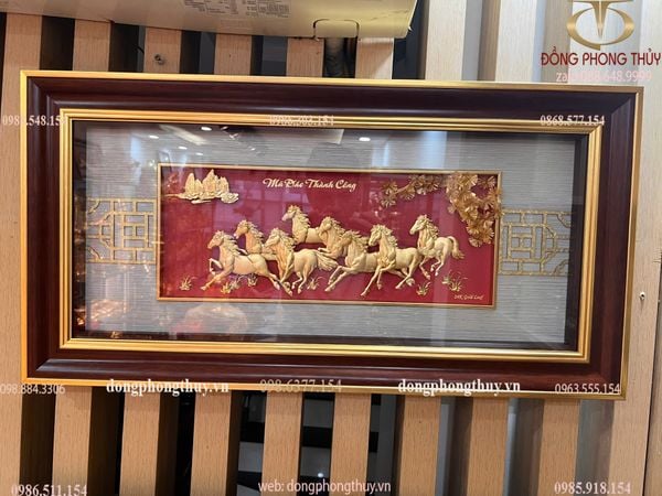 Tranh mã đáo thành công mạ vàng 24k 42x81cm