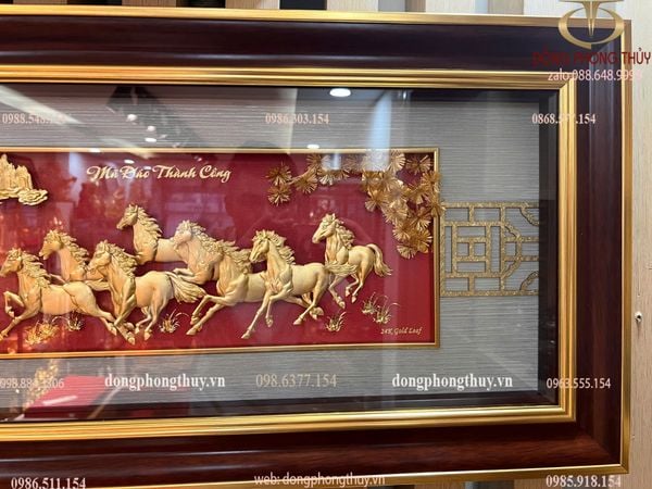 Tranh mã đáo thành công mạ vàng 24k 42x81cm