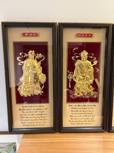 Tranh tam đa Phúc Lộc Thọ dát vàng 24k