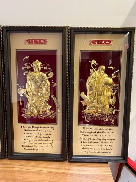 Tranh tam đa Phúc Lộc Thọ dát vàng 24k