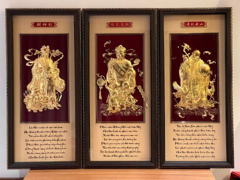 Tranh tam đa Phúc Lộc Thọ dát vàng 24k