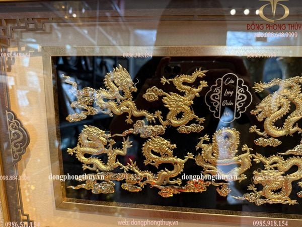 Tranh cửu long bằng đồng mạ vàng 24k 40x65cm