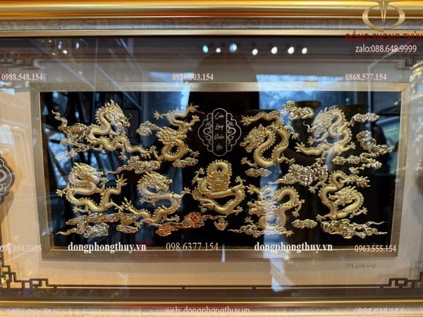 Tranh cửu long bằng đồng mạ vàng 24k 40x65cm