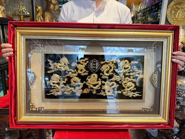 Tranh cửu long bằng đồng mạ vàng 24k 40x65cm