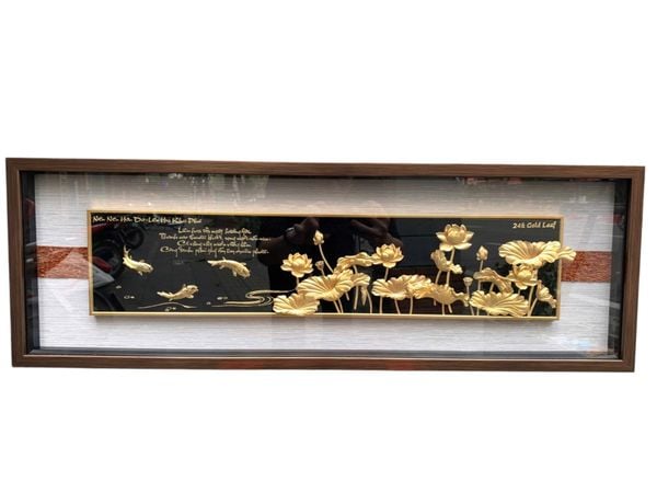Tranh hoa sen mạ vàng 24k 29x87cm - tranh cá chép hoa sen