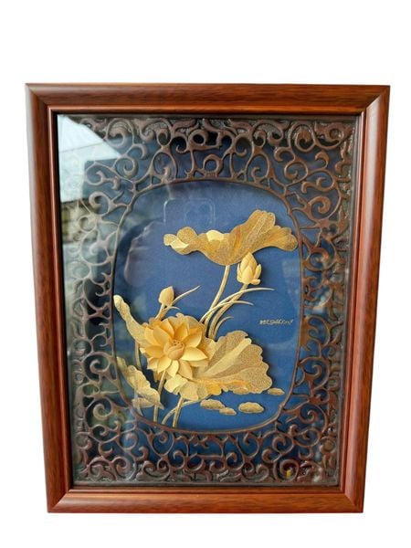 Tranh hoa sen mạ vàng 24k 25x32cm