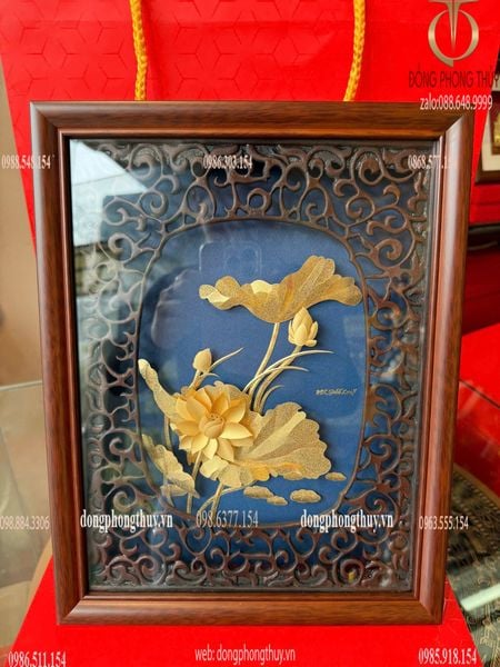 Tranh hoa sen mạ vàng 24k 25x32cm