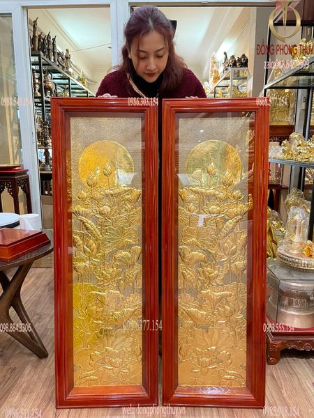 Tranh hoa sen cao 1m2 dát vàng 24k