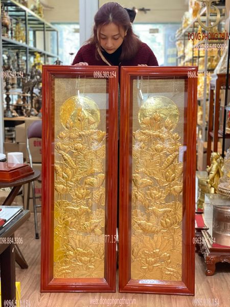 Tranh hoa sen cao 1m2 dát vàng 24k