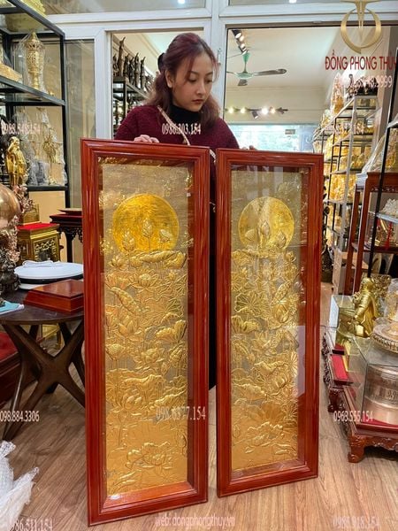 Tranh hoa sen cao 1m2 dát vàng 24k