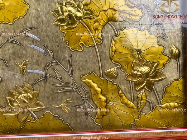 Tranh hoa sen mạ vàng 1m39*88cm