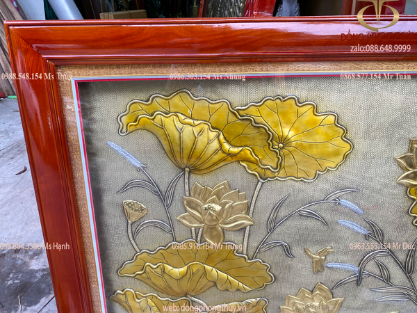 Tranh hoa sen mạ vàng 1m39*88cm