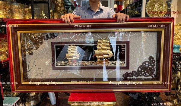 Tranh thuyền buồm mạ vàng 24k 48x108cm