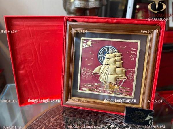 Quà tặng mạ vàng: Tranh thuyền buồm  mạ vàng 24k 30x30cm