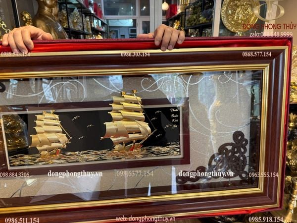 Tranh thuyền buồm mạ vàng 24k 48x108cm