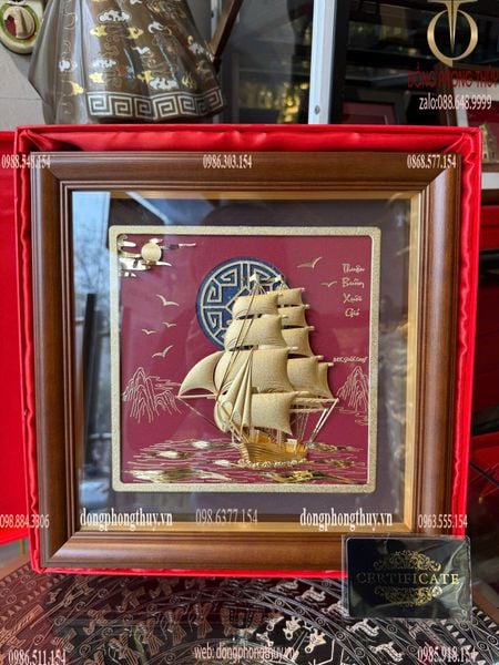 Quà tặng mạ vàng: Tranh thuyền buồm  mạ vàng 24k 30x30cm