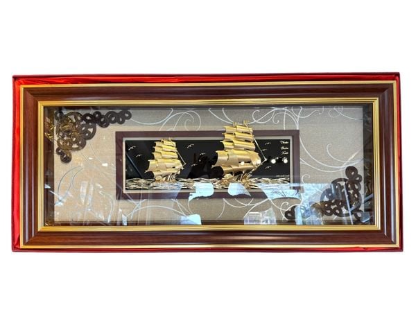 Tranh thuyền buồm mạ vàng 24k 48x108cm
