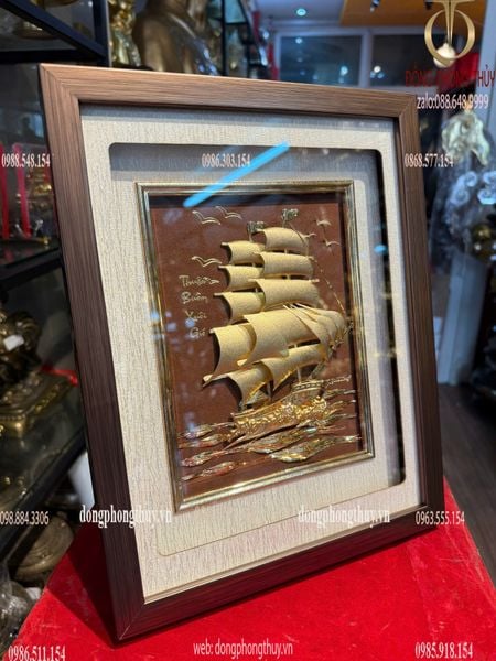 Tranh thuyền buồm mạ vàng 24k - tranh thuận buồm xuôi gió 25x32cm