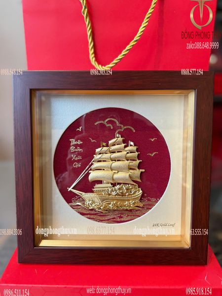 Quà tặng doanh nghiệp: tranh thuyền buồm mạ vàng 24k 20x20cm
