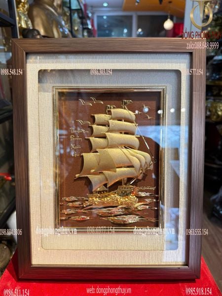 Tranh thuyền buồm mạ vàng 24k - tranh thuận buồm xuôi gió 25x32cm
