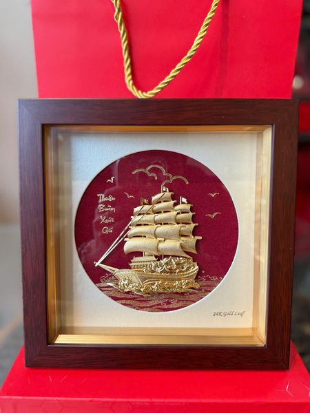Quà tặng doanh nghiệp: tranh thuyền buồm mạ vàng 24k 20x20cm