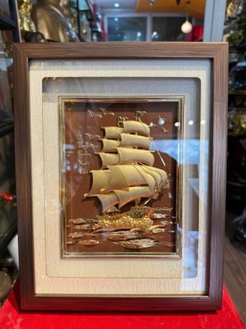Tranh thuyền buồm mạ vàng 24k - tranh thuận buồm xuôi gió 25x32cm