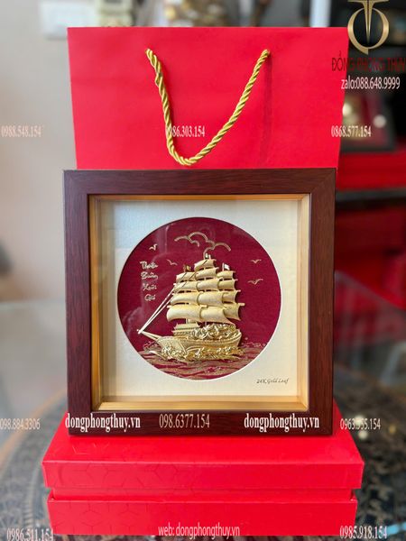 Quà tặng doanh nghiệp: tranh thuyền buồm mạ vàng 24k 20x20cm