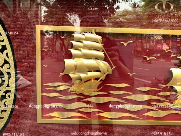 Tranh thuyền buồm mạ vàng 24k 60x126cm