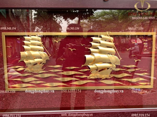 Tranh thuyền buồm mạ vàng 24k 60x126cm