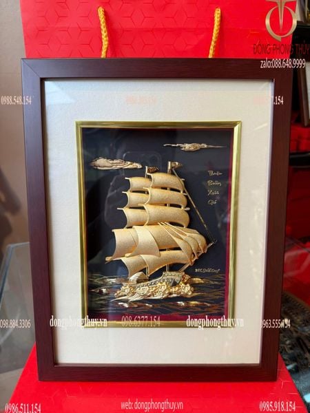 Tranh thuyền buồm mạ vàng 24k 25x32cm