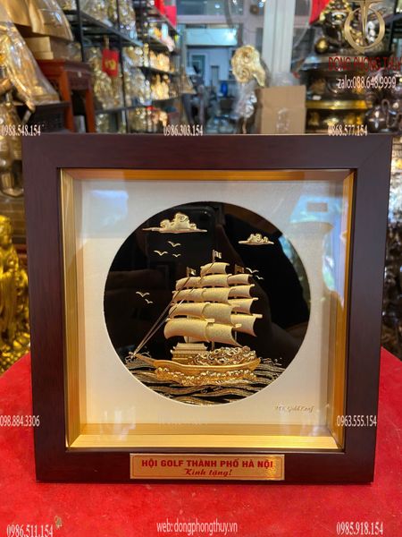Tranh thuyền buồm mạ vàng 24K 20x20x3,5cm