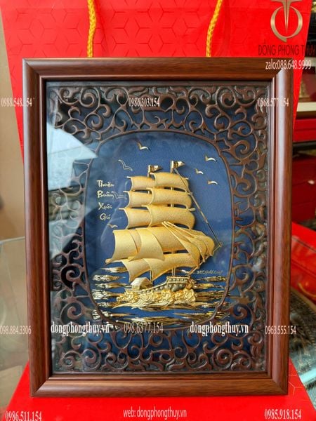 Tranh thuyền buồm mạ vàng 24k 25x32cm