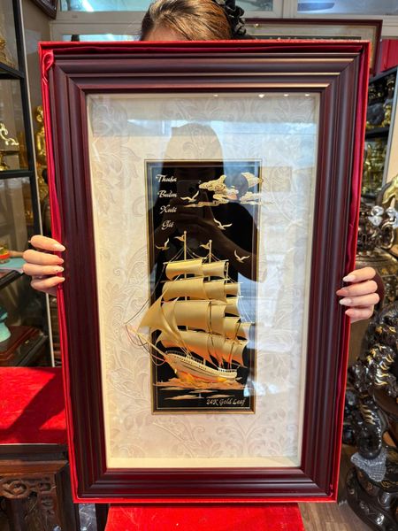 Tranh thuyền buồm mạ vàng 24k - tranh thuận buồm xuôi gió 40x65cm