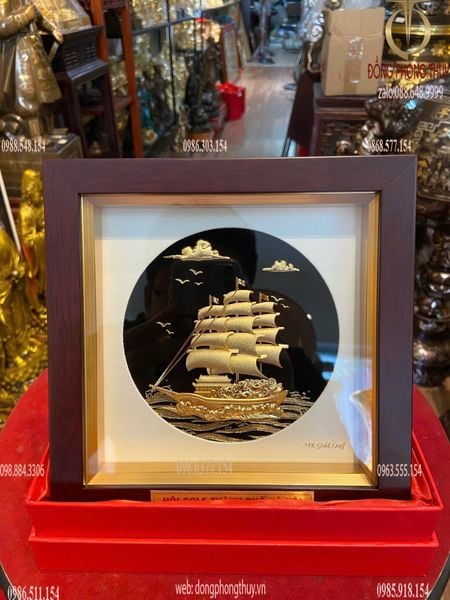 Tranh thuyền buồm mạ vàng 24K 20x20x3,5cm