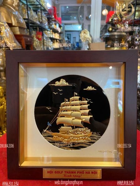 Tranh thuyền buồm mạ vàng 24K 20x20x3,5cm