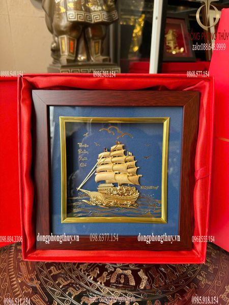 Quà tặng mạ vàng: Tranh thuyền buồm mạ vàng 24k 20x20cm