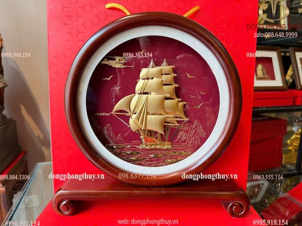 Quà tặng mạ vàng: tranh thuyền buồm mạ vàng 24k 33x33cmx5,6cm